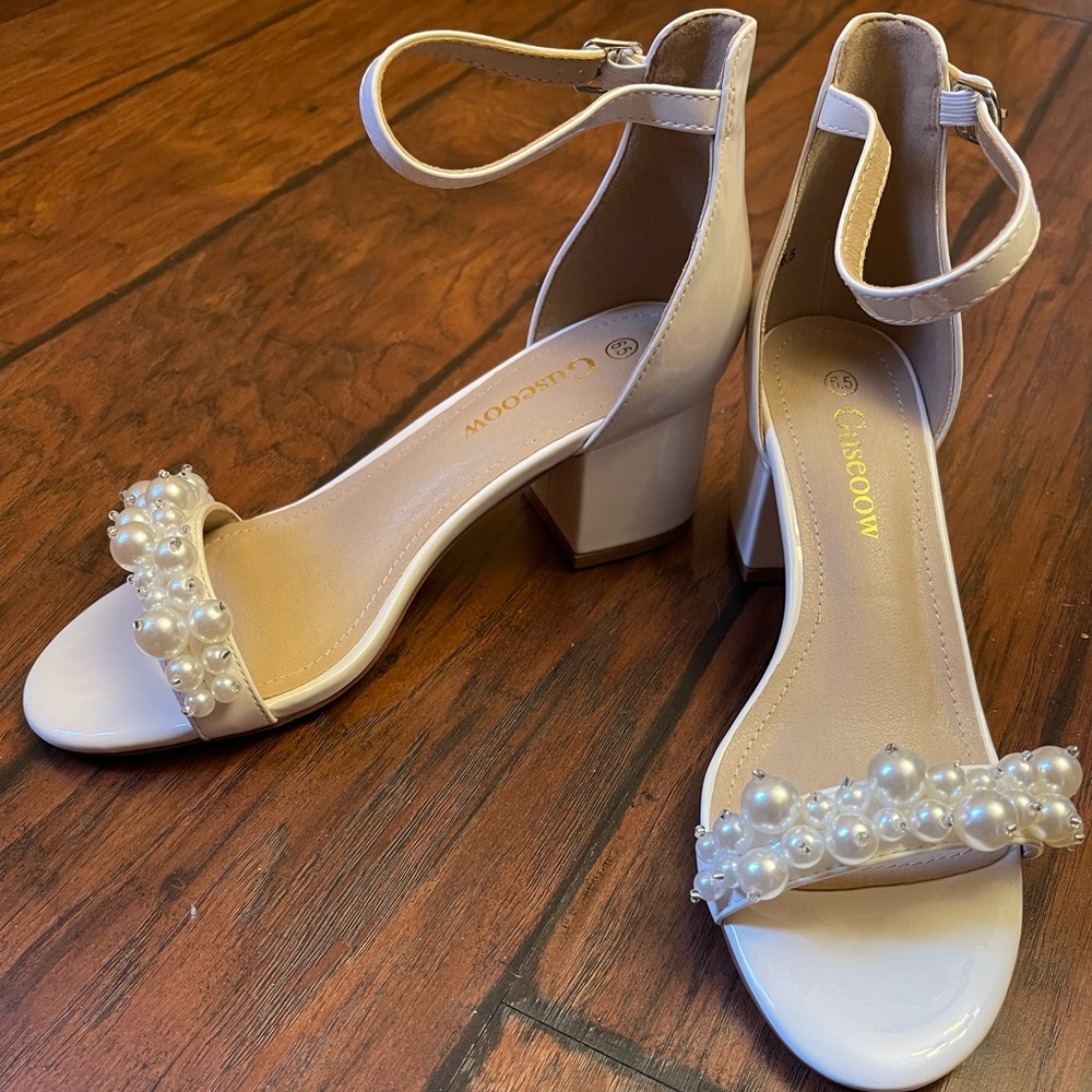 Women's Bridal Wedding Shoes for Bride Low Block Chunky Heel Sandals